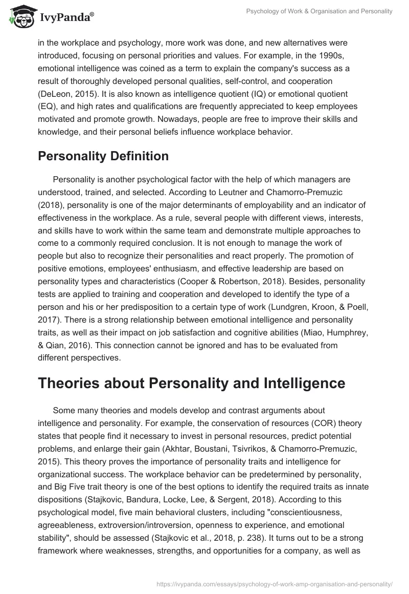 Psychology of Work & Organisation and Personality. Page 2