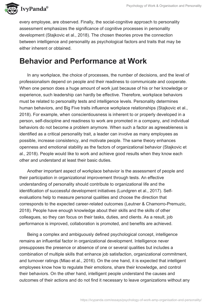 Psychology of Work & Organisation and Personality. Page 3