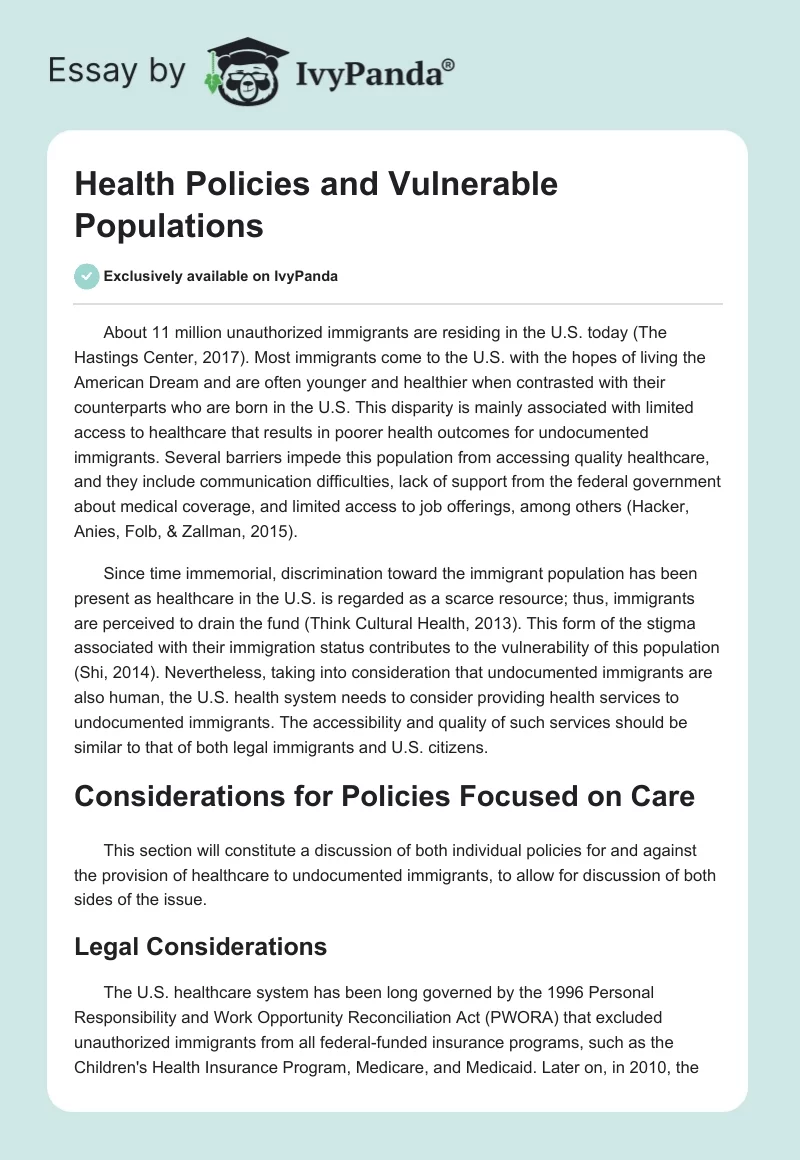 Health Policies and Vulnerable Populations. Page 1