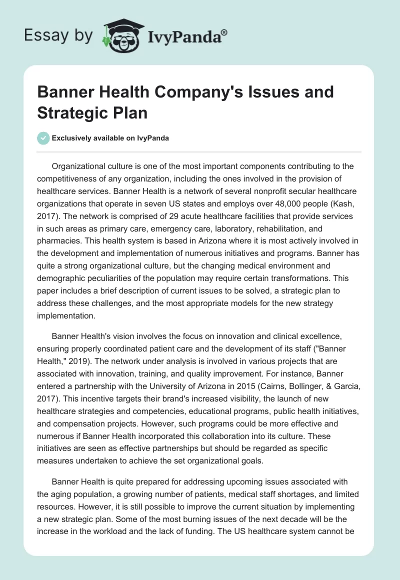 Banner Health Company's Issues and Strategic Plan. Page 1