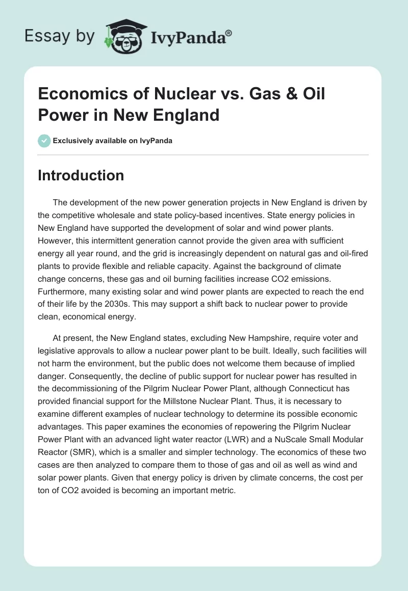 Economics of Nuclear vs. Gas & Oil Power in New England. Page 1