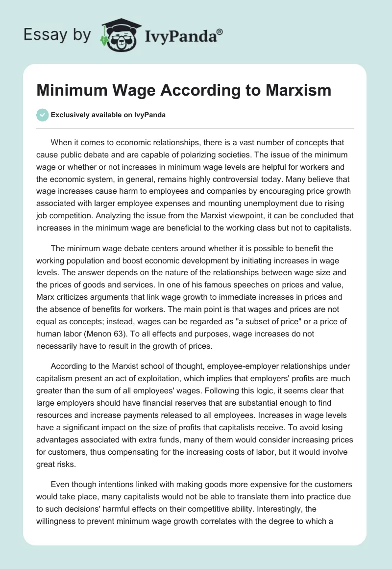 Minimum Wage According to Marxism. Page 1