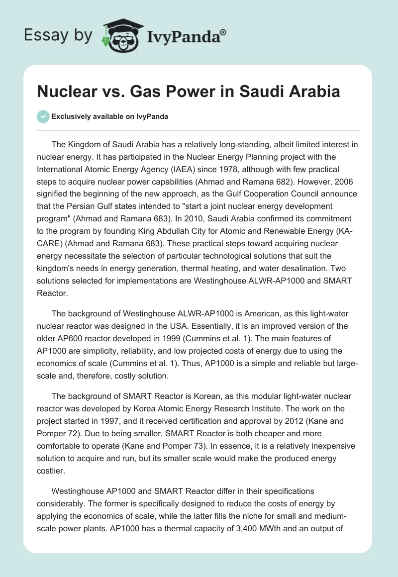 Nuclear vs. Gas Power in Saudi Arabia. Page 1