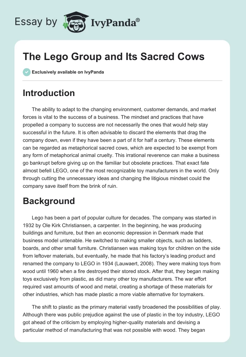 The Lego Group and Its Sacred Cows. Page 1