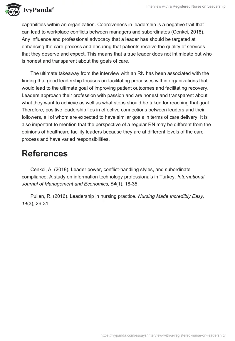 Interview with a Registered Nurse on Leadership. Page 2