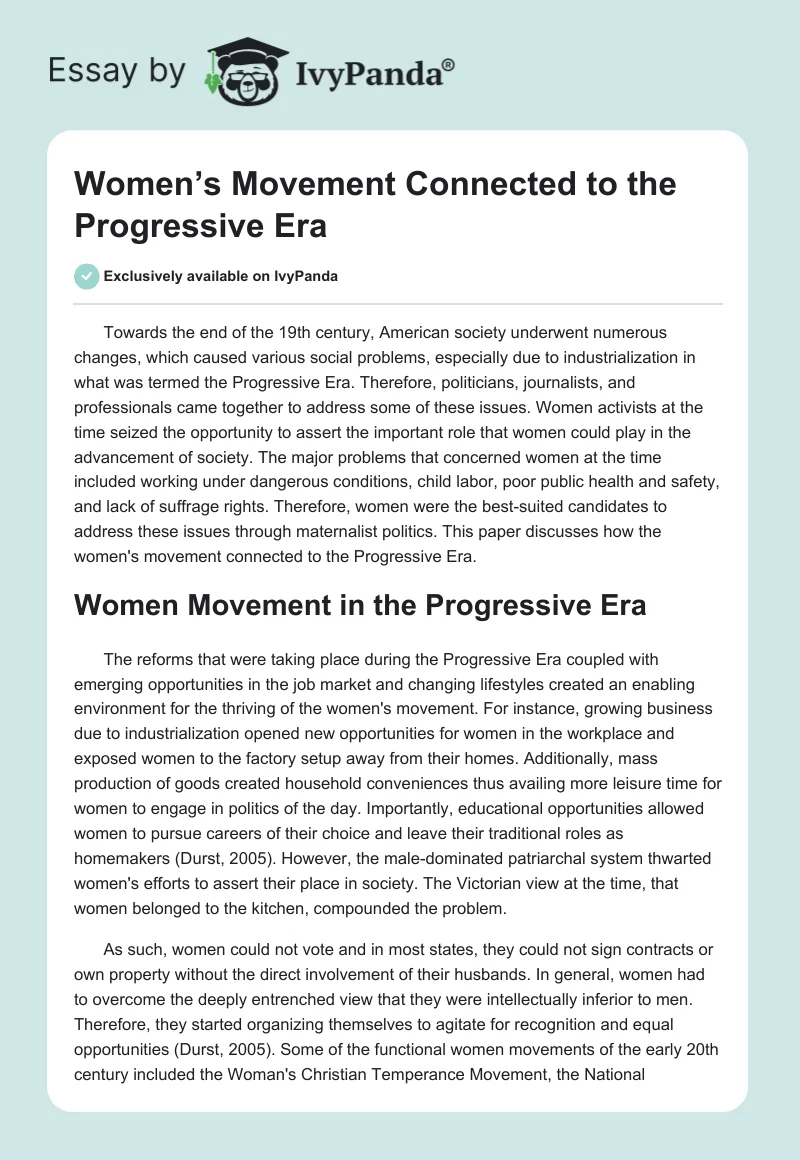 Women’s Movement Connected to the Progressive Era. Page 1