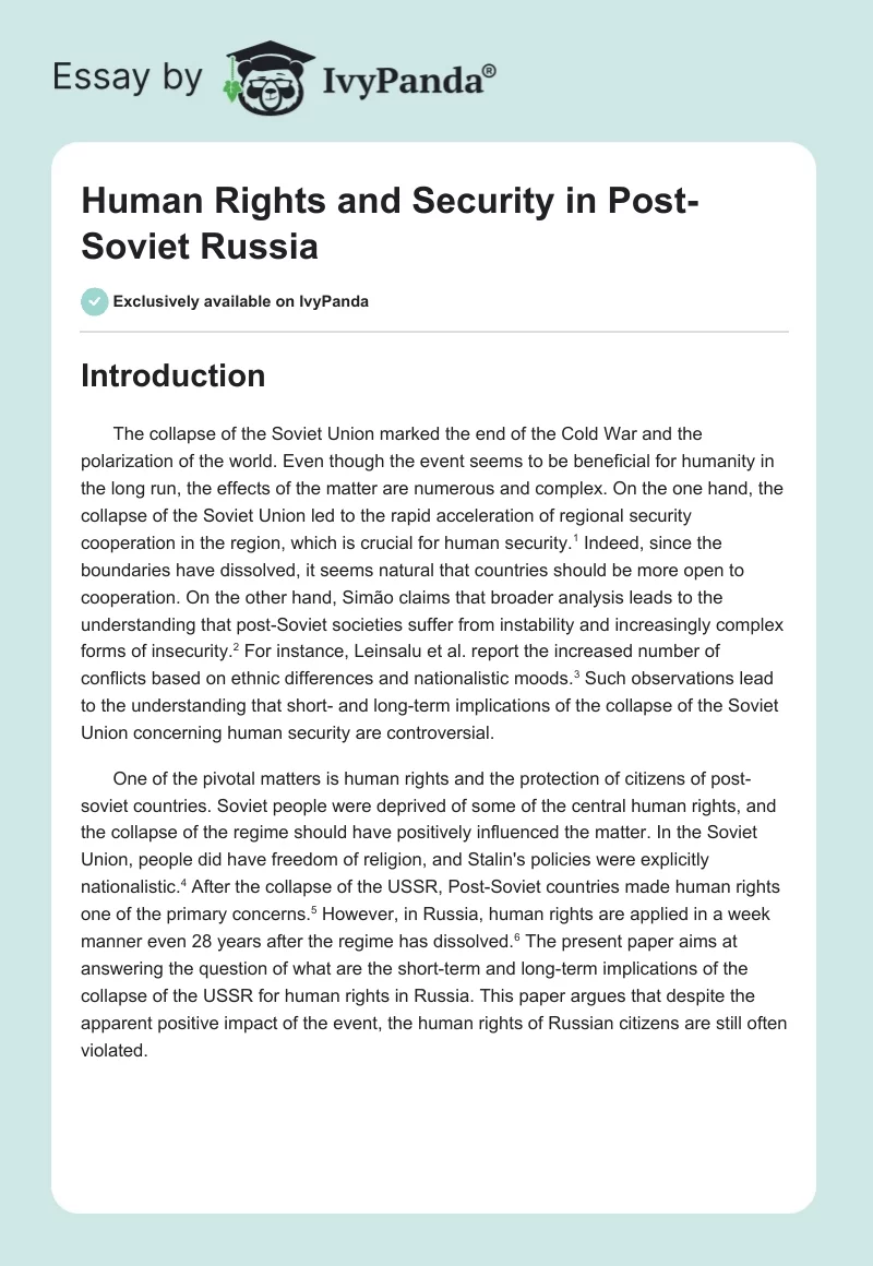 Human Rights and Security in Post-Soviet Russia. Page 1