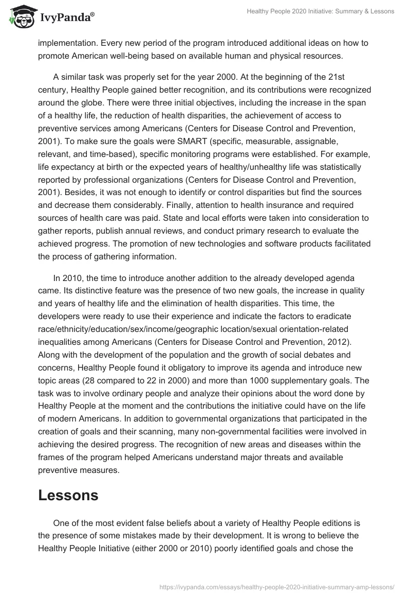 Healthy People 2020 Initiative: Summary & Lessons. Page 2