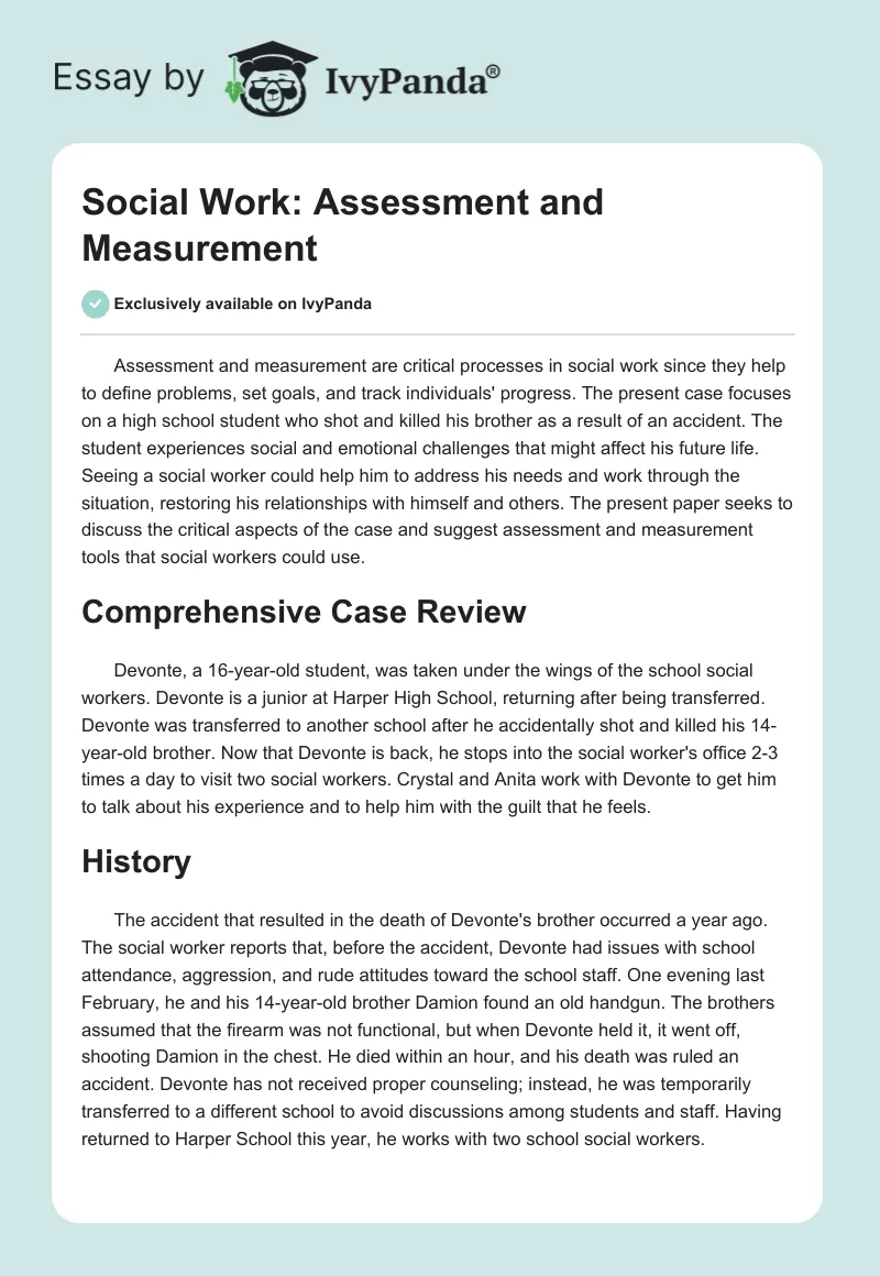 Social Work: Assessment and Measurement. Page 1