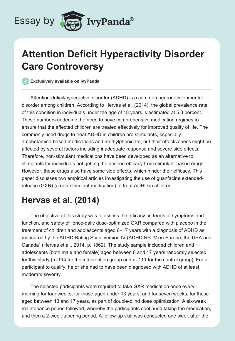 Attention Deficit Hyperactivity Disorder Care Controversy. Page 1