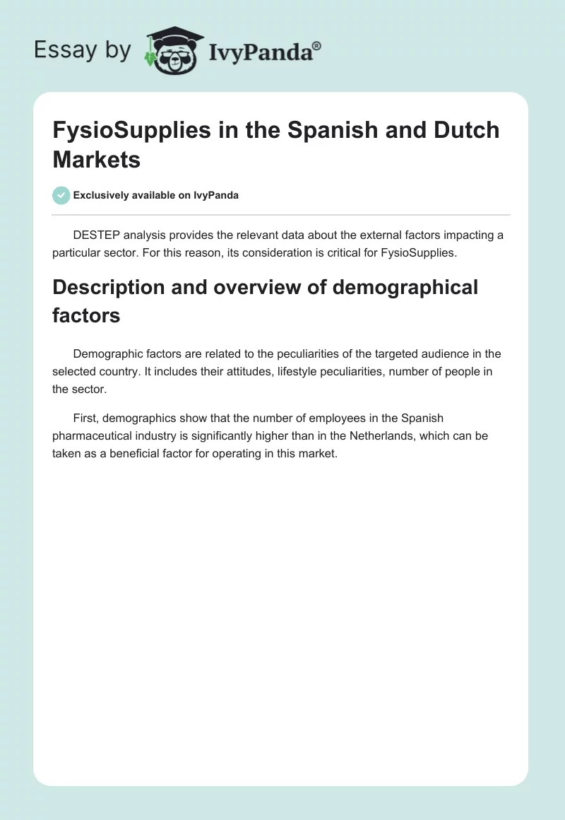 FysioSupplies in the Spanish and Dutch Markets. Page 1
