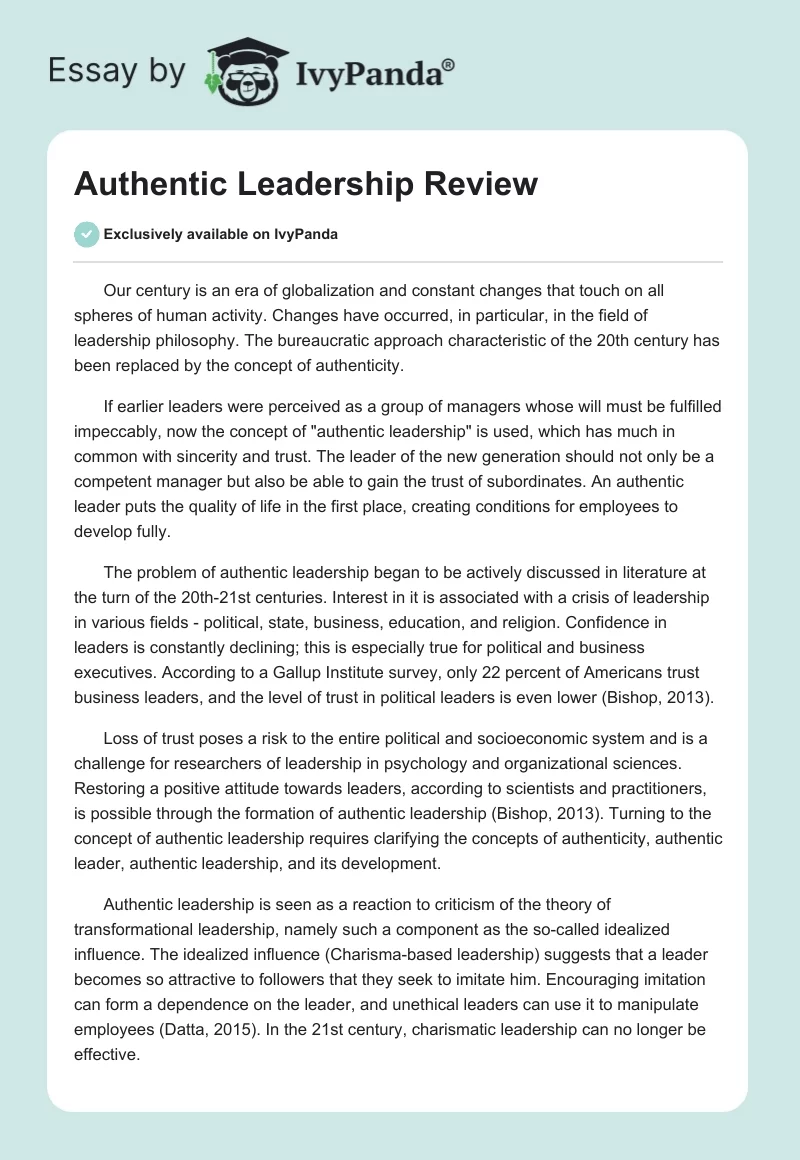 Authentic Leadership Review. Page 1