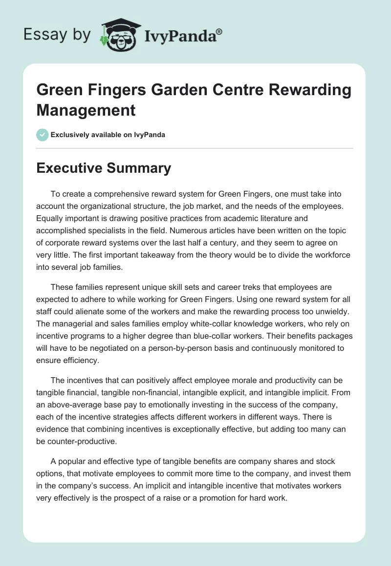 Green Fingers Garden Centre Rewarding Management. Page 1