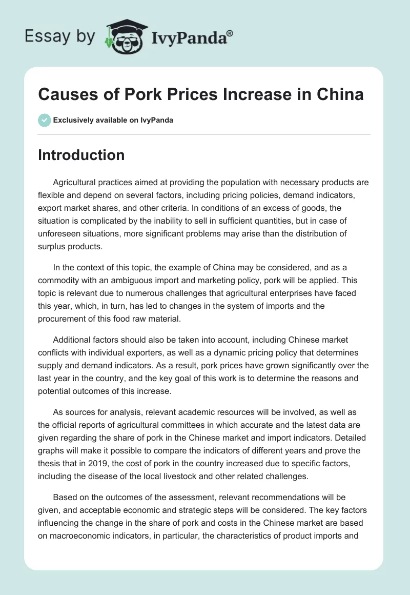 Causes of Pork Prices Increase in China. Page 1