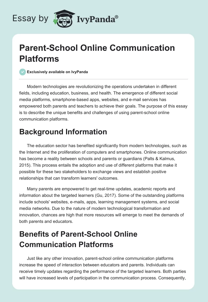 Parent-School Online Communication Platforms. Page 1