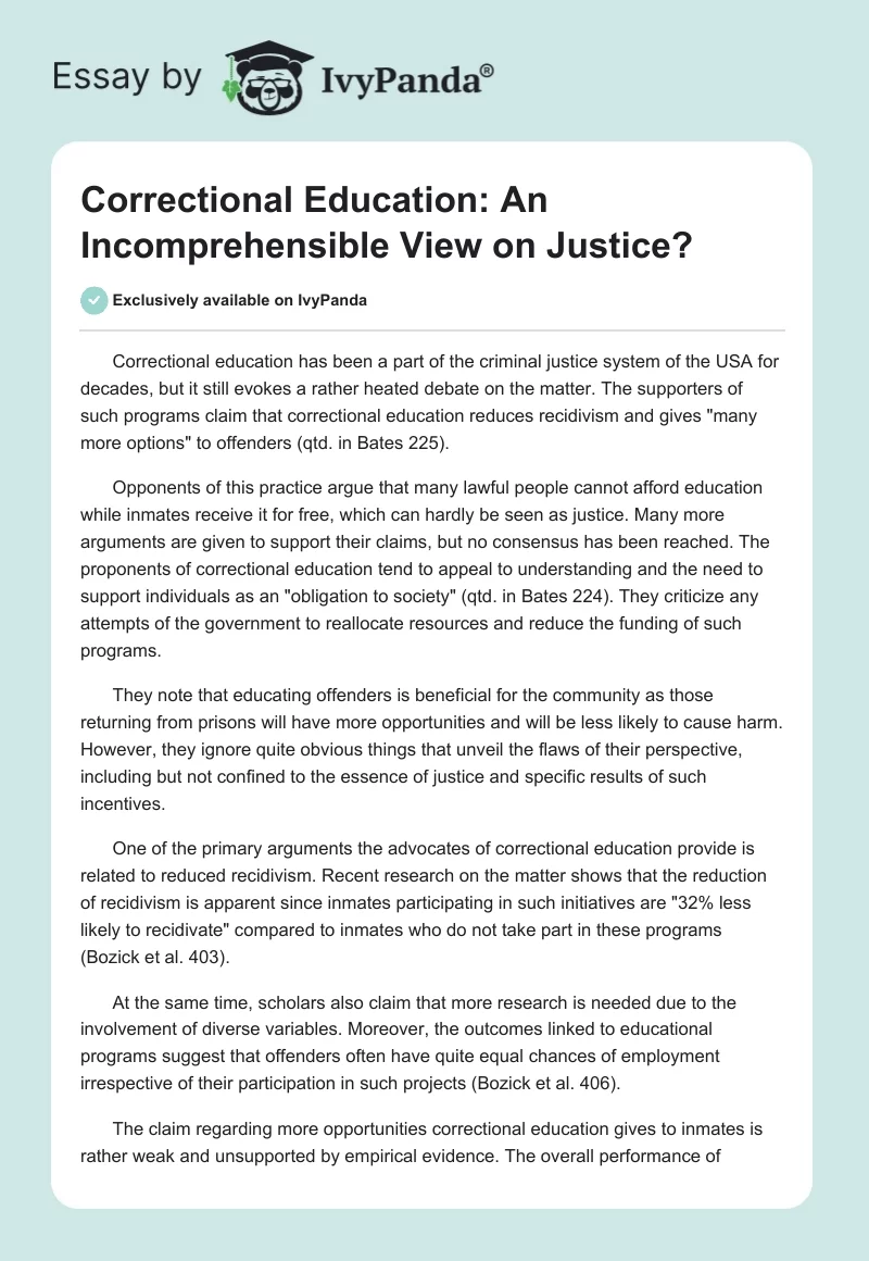 Correctional Education: An Incomprehensible View on Justice?. Page 1