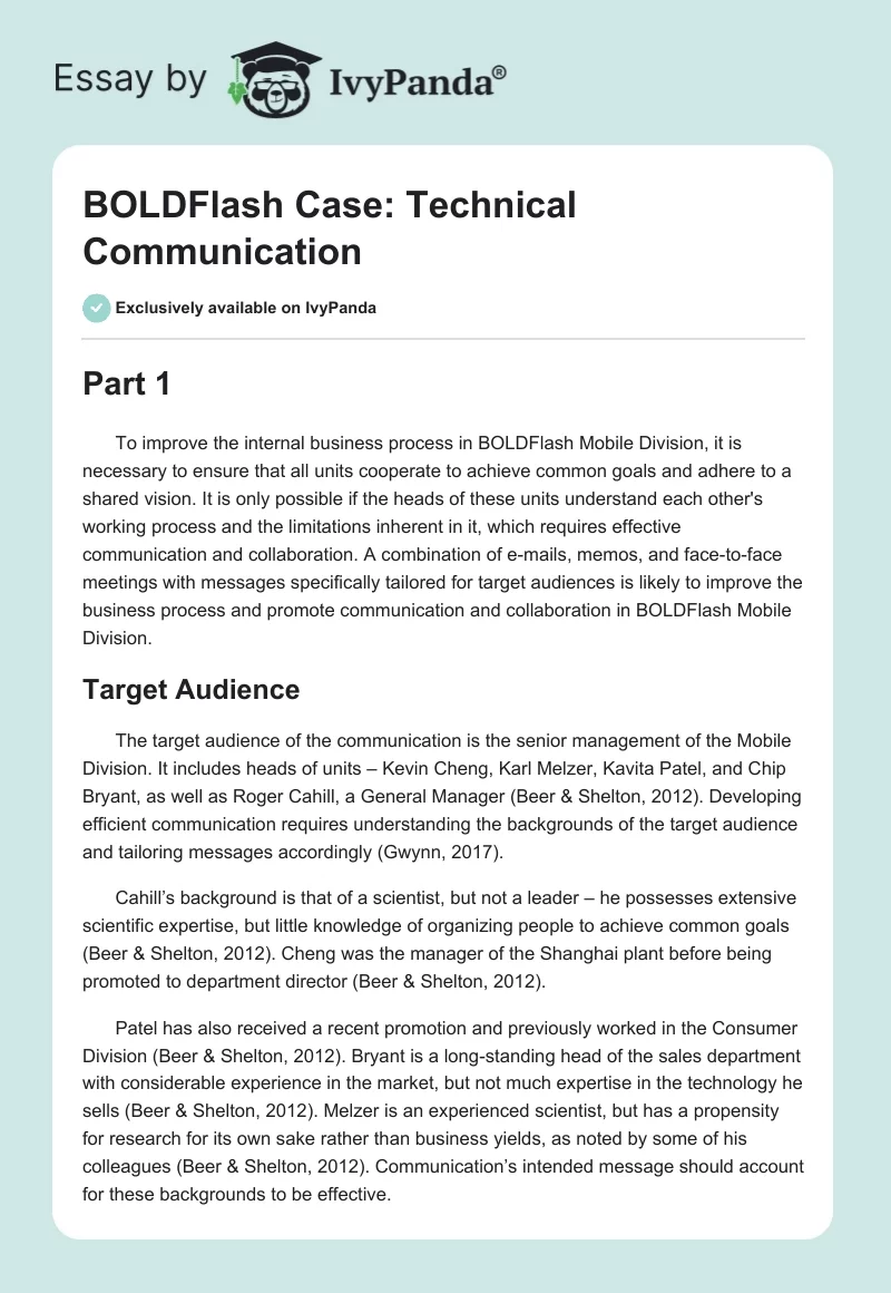 BOLDFlash Case: Technical Communication. Page 1
