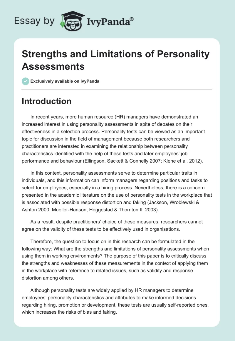 Strengths and Limitations of Personality Assessments. Page 1