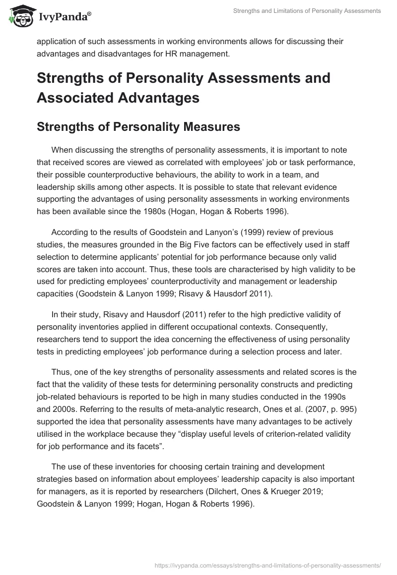 Strengths and Limitations of Personality Assessments. Page 3
