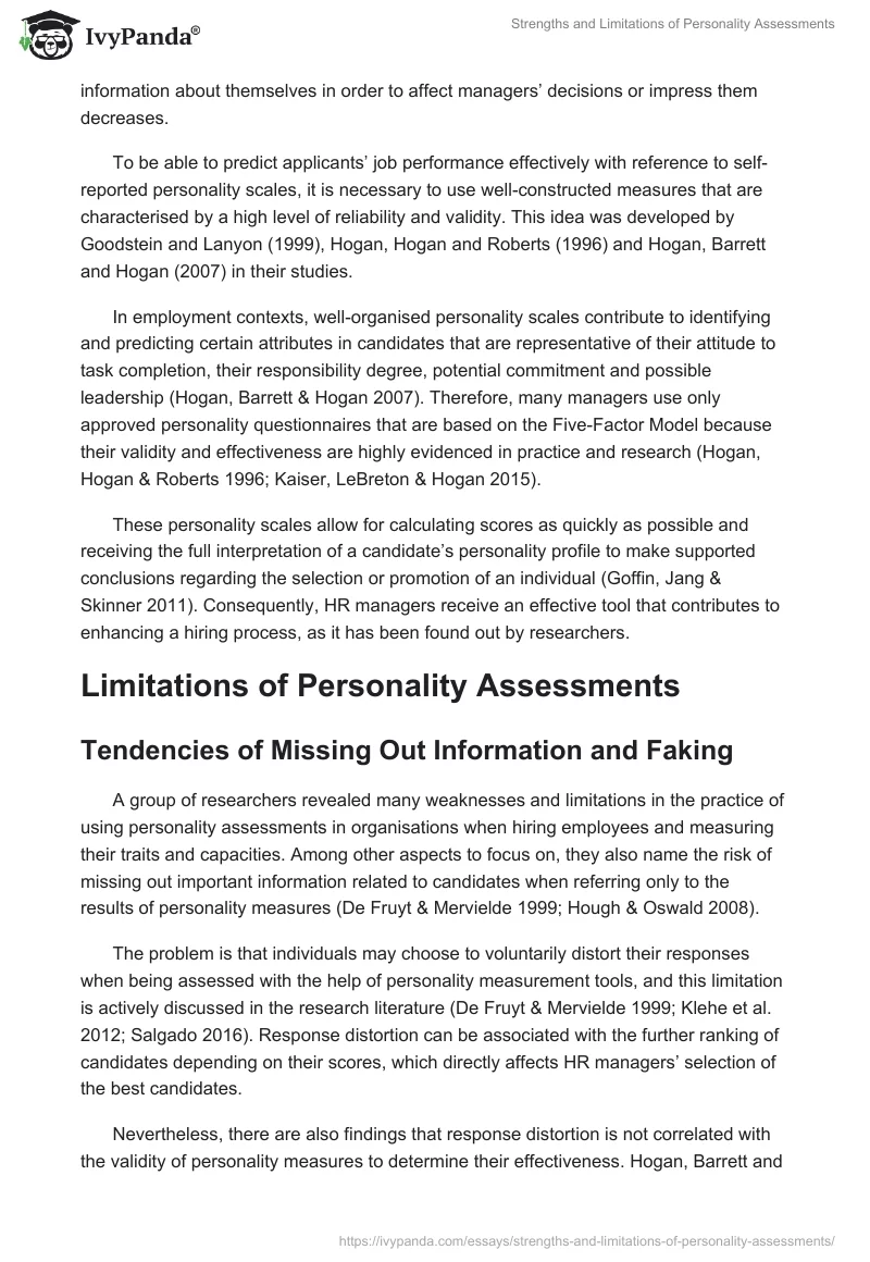 Strengths and Limitations of Personality Assessments. Page 5