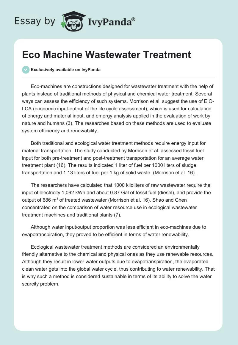 Eco Machine Wastewater Treatment. Page 1