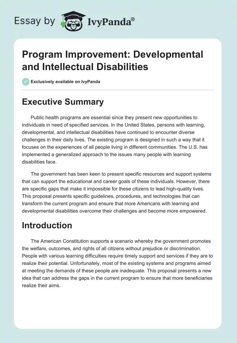 Program Improvement: Developmental and Intellectual Disabilities. Page 1