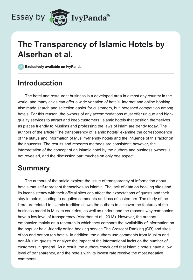 "The Transparency of Islamic Hotels" by Alserhan et al.. Page 1