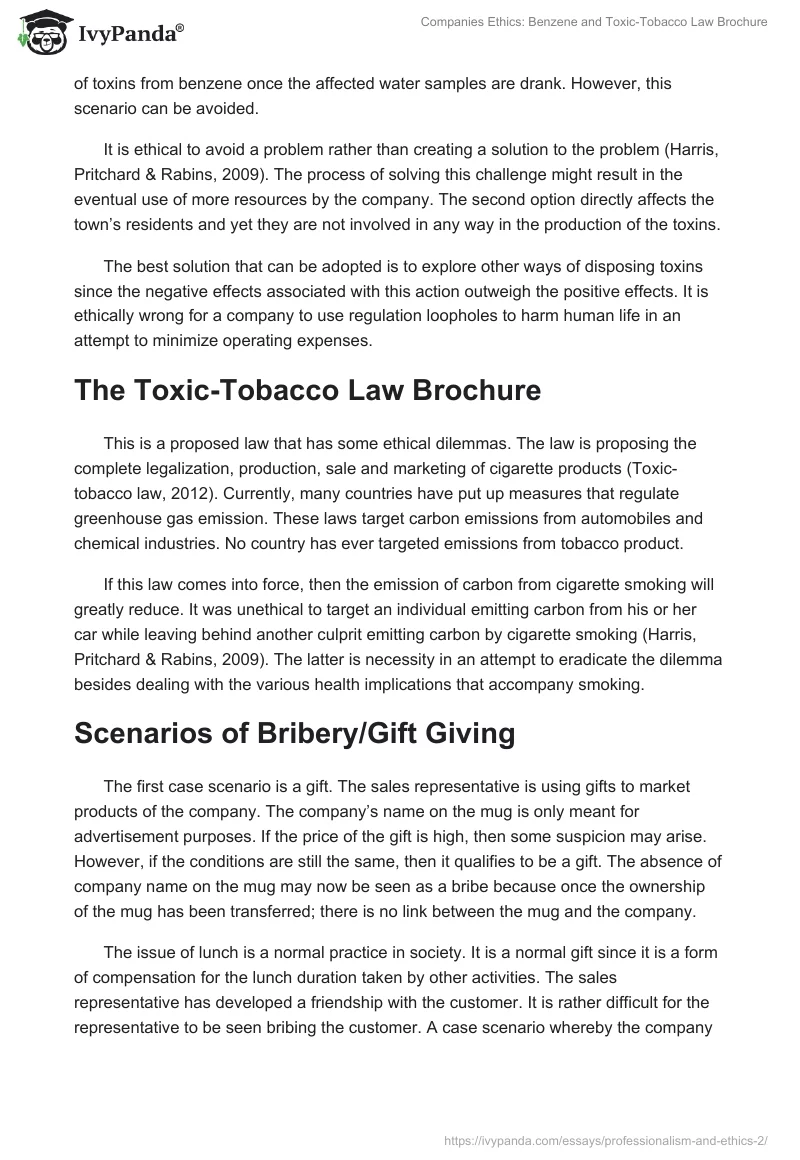 Companies Ethics: Benzene and Toxic-Tobacco Law Brochure. Page 2