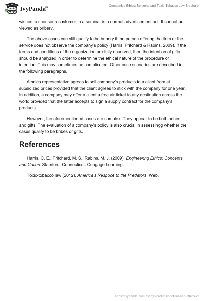 Companies Ethics: Benzene and Toxic-Tobacco Law Brochure. Page 3