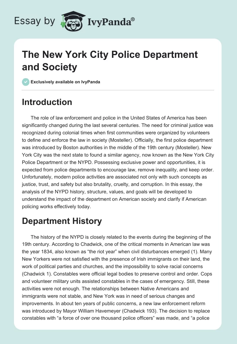 The New York City Police Department and Society. Page 1