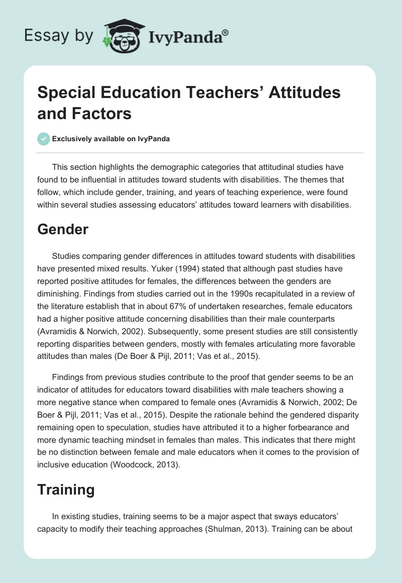 Special Education Teachers’ Attitudes and Factors. Page 1
