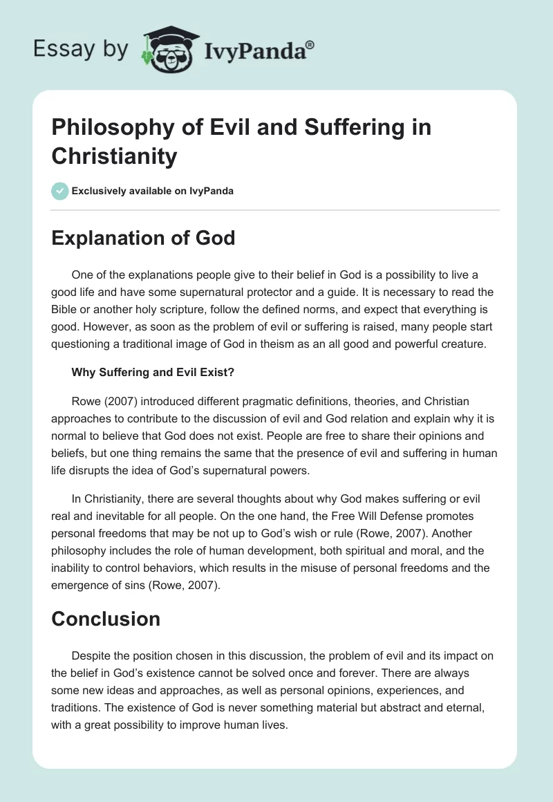 Philosophy of Evil and Suffering in Christianity. Page 1