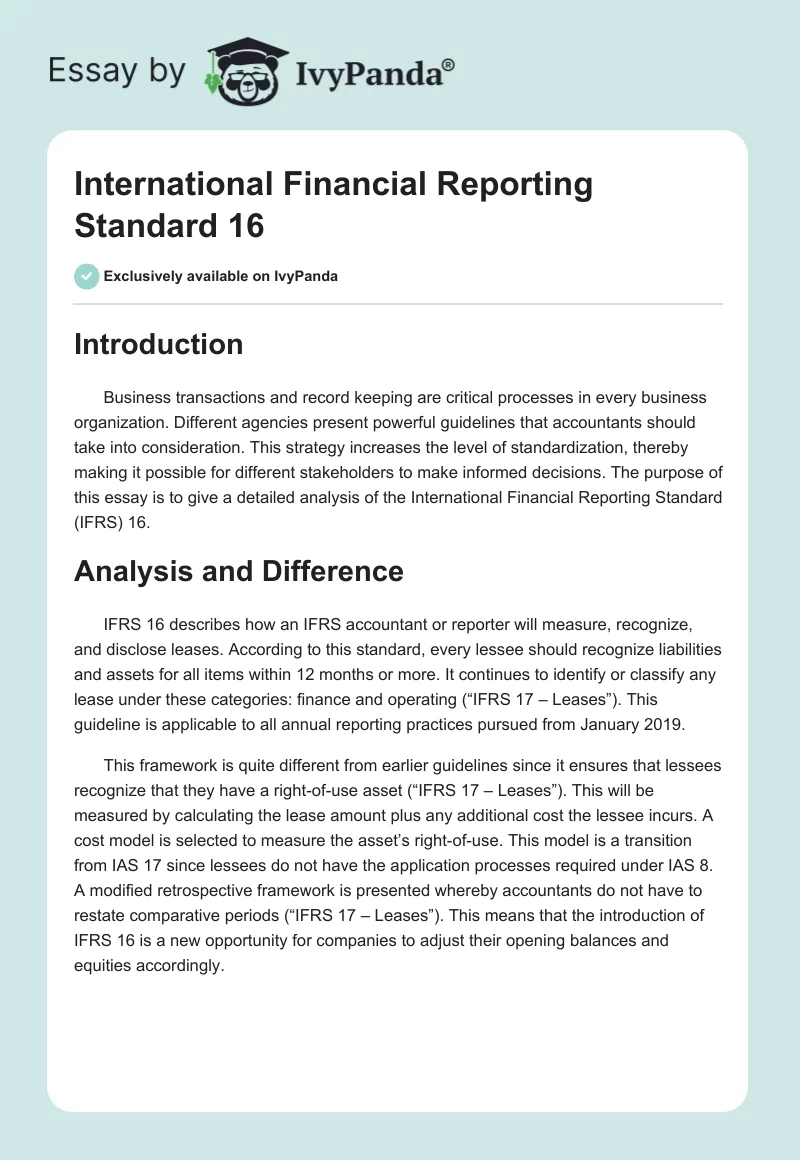 International Financial Reporting Standard 16. Page 1