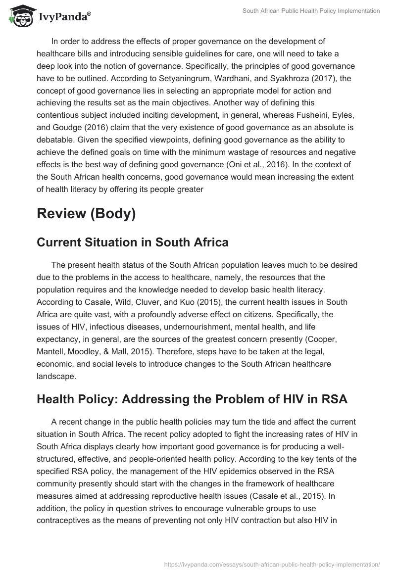 South African Public Health Policy Implementation. Page 2