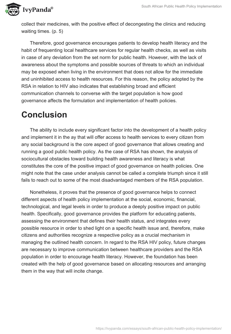 South African Public Health Policy Implementation. Page 5
