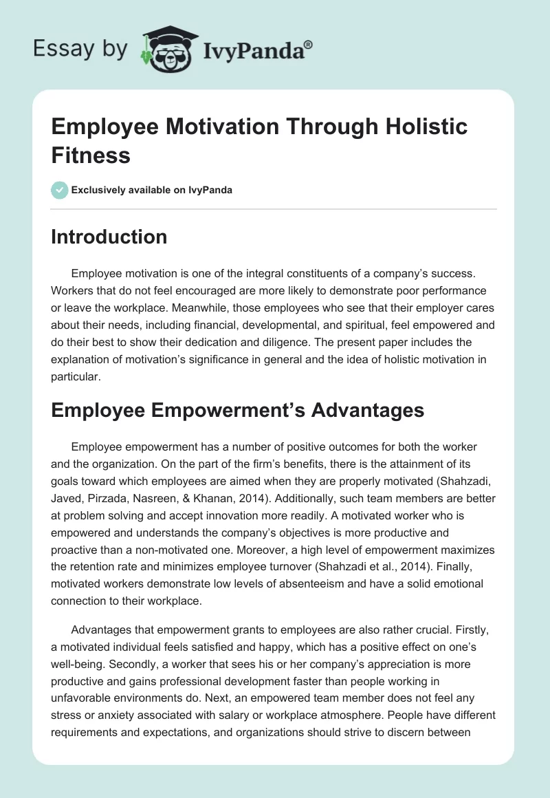 Employee Motivation Through Holistic Fitness. Page 1