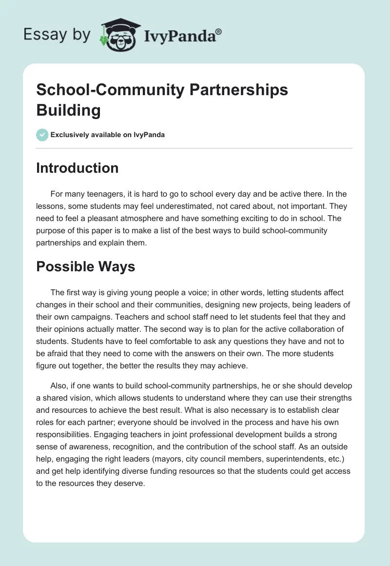 School-Community Partnerships Building. Page 1