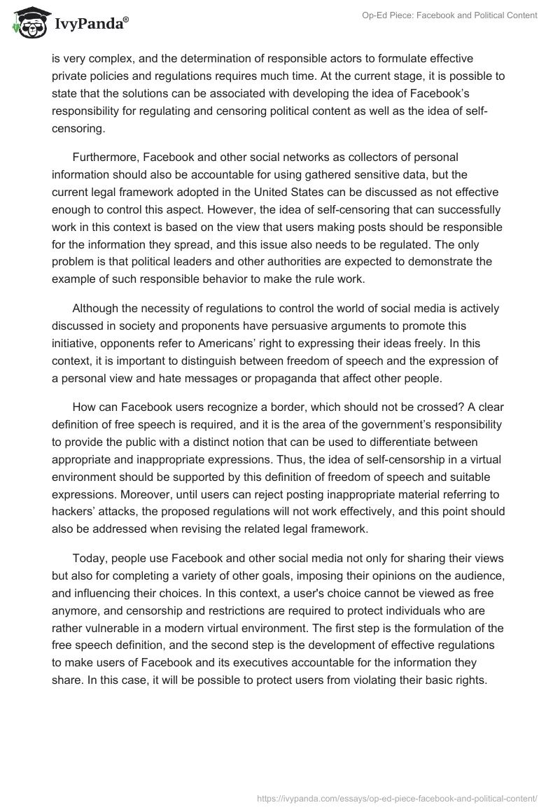 Op-Ed Piece: Facebook and Political Content. Page 2