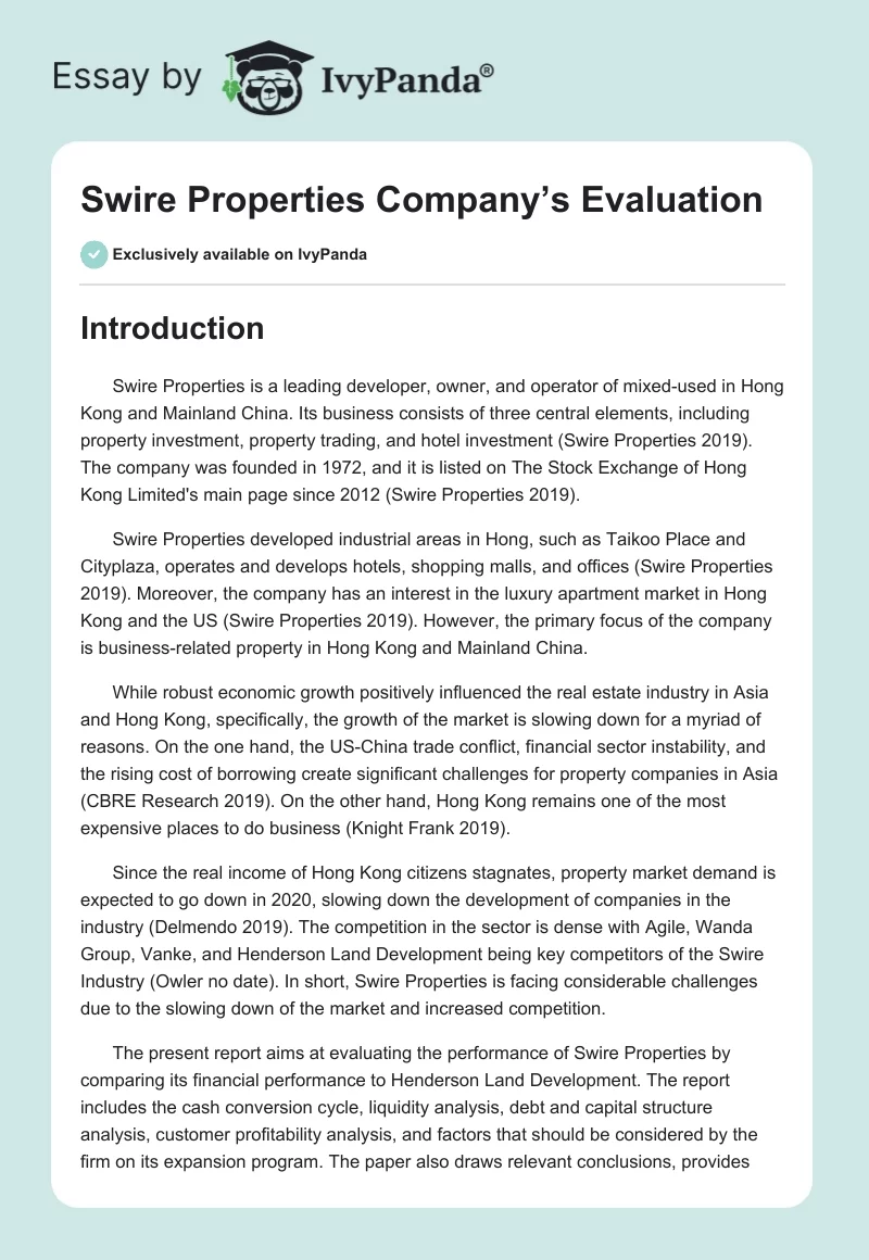 Swire Properties Company’s Evaluation. Page 1