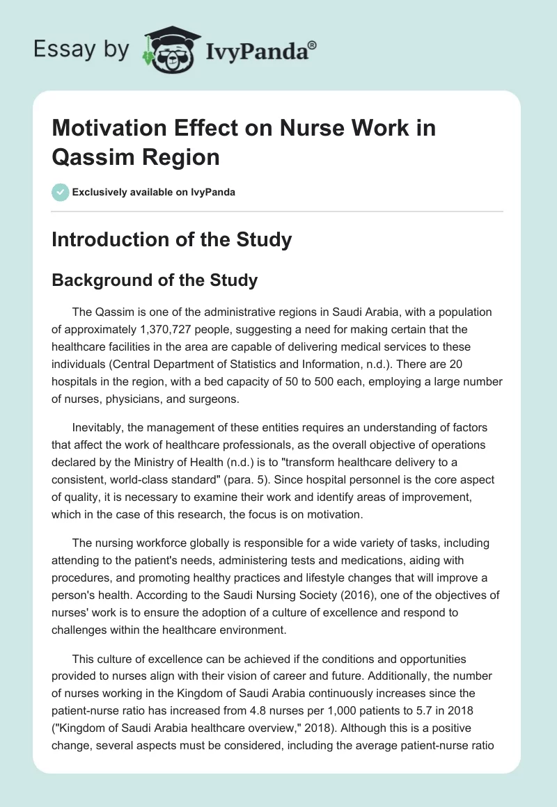 Motivation Effect on Nurse Work in Qassim Region. Page 1