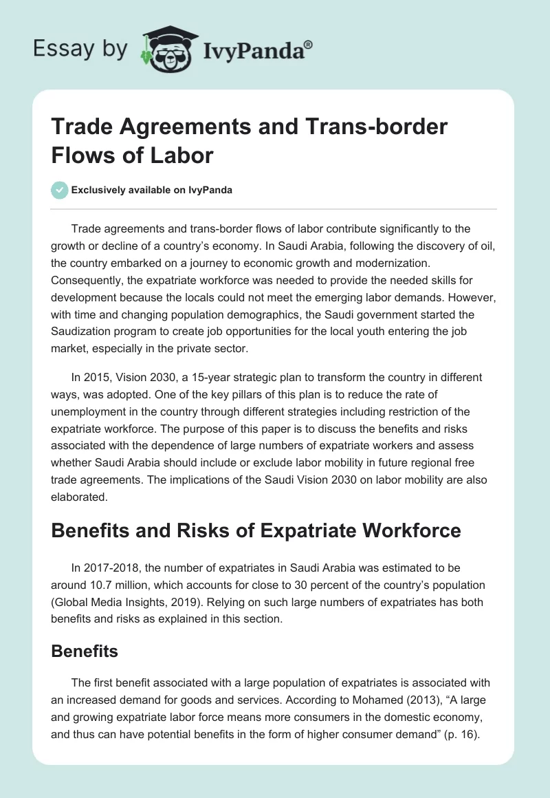 Trade Agreements and Trans-Border Flows of Labor. Page 1