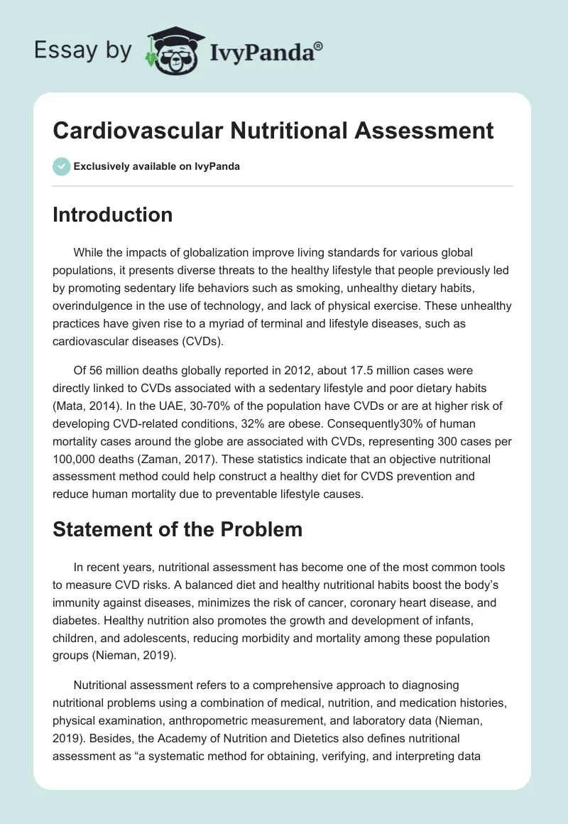 Cardiovascular Nutritional Assessment. Page 1