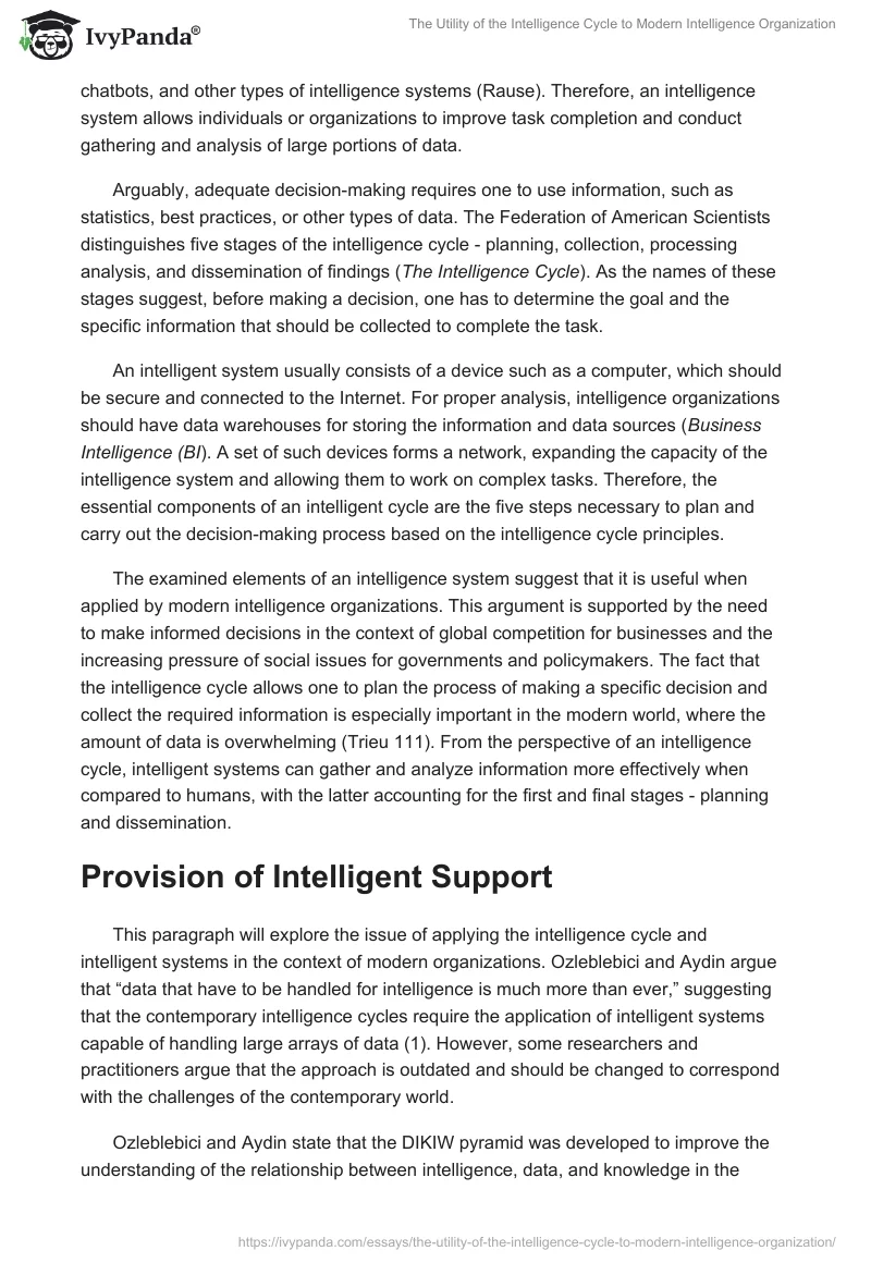 The Utility of the Intelligence Cycle to Modern Intelligence Organization. Page 2