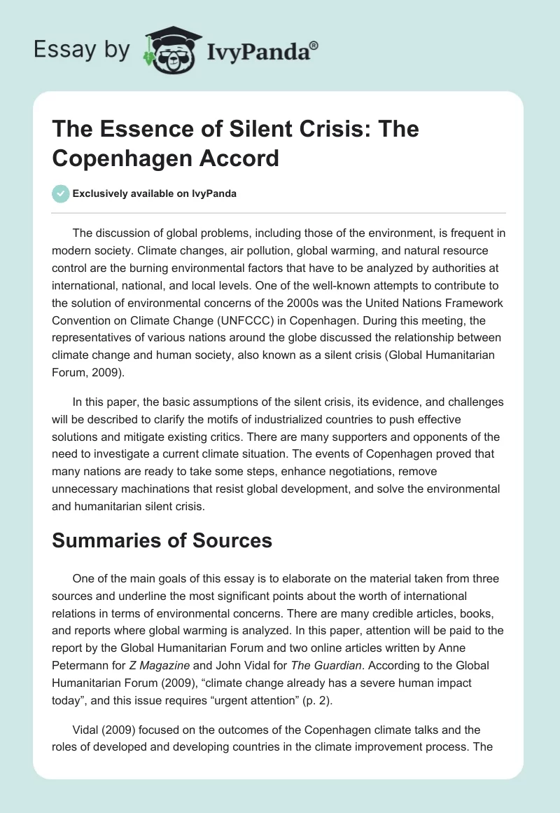 The Essence of Silent Crisis: The Copenhagen Accord. Page 1