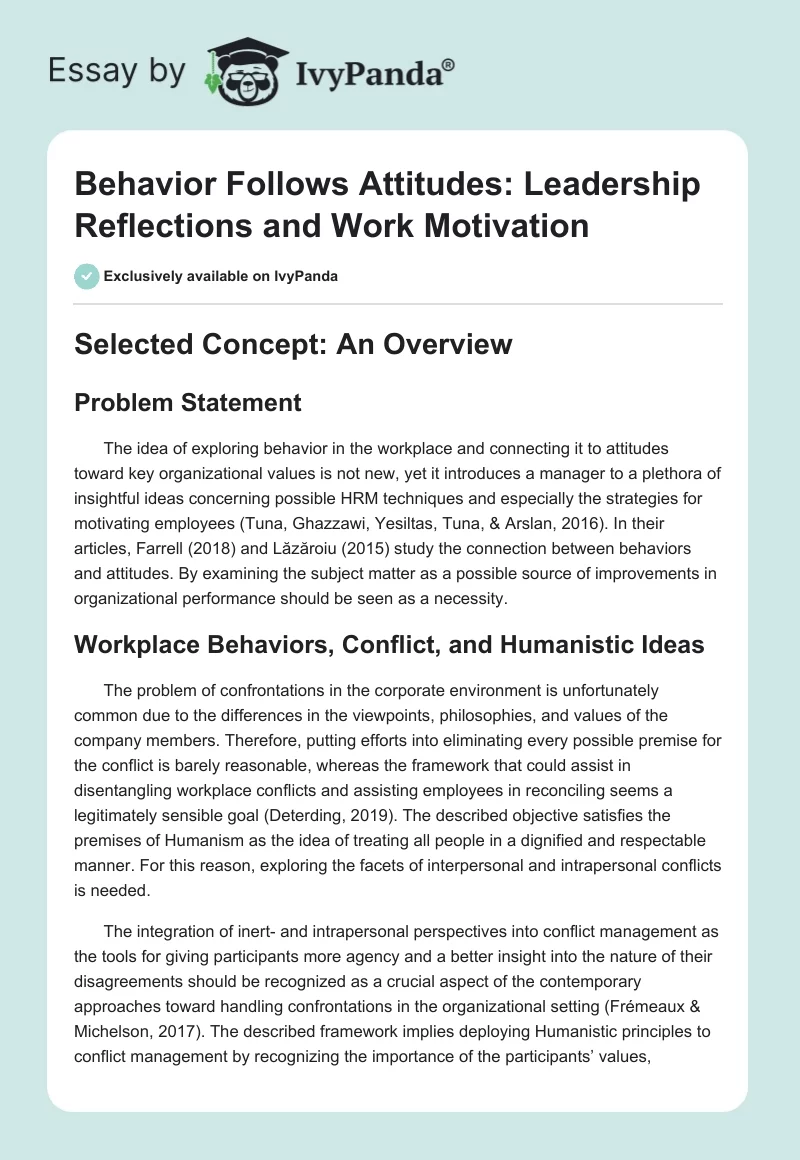 Behavior Follows Attitudes: Leadership Reflections and Work Motivation. Page 1