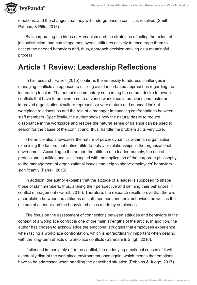 Behavior Follows Attitudes: Leadership Reflections and Work Motivation. Page 2