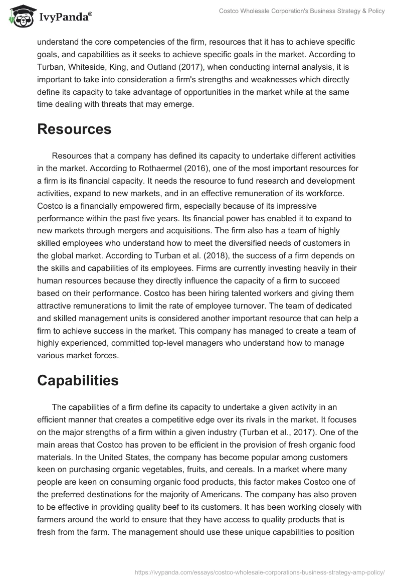 Costco Wholesale Corporation's Business Strategy & Policy. Page 5