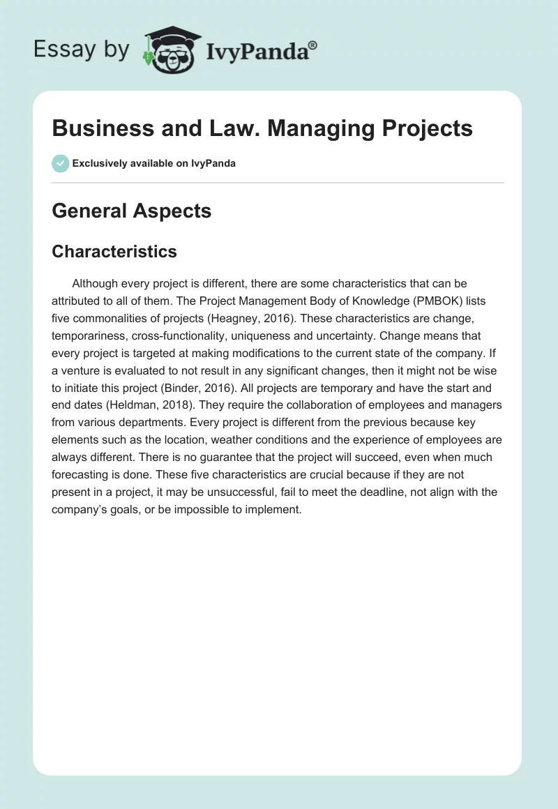 Business and Law. Managing Projects. Page 1