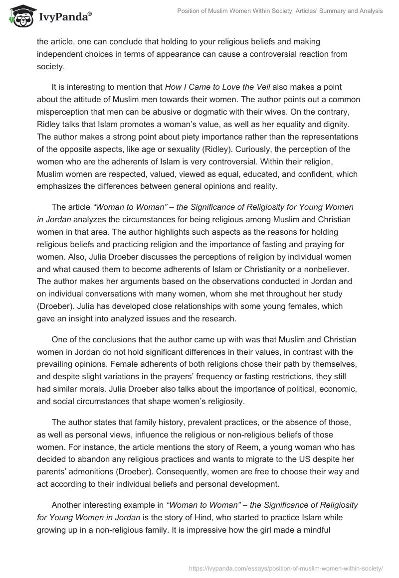 Position of Muslim Women Within Society: Articles’ Summary and Analysis. Page 2