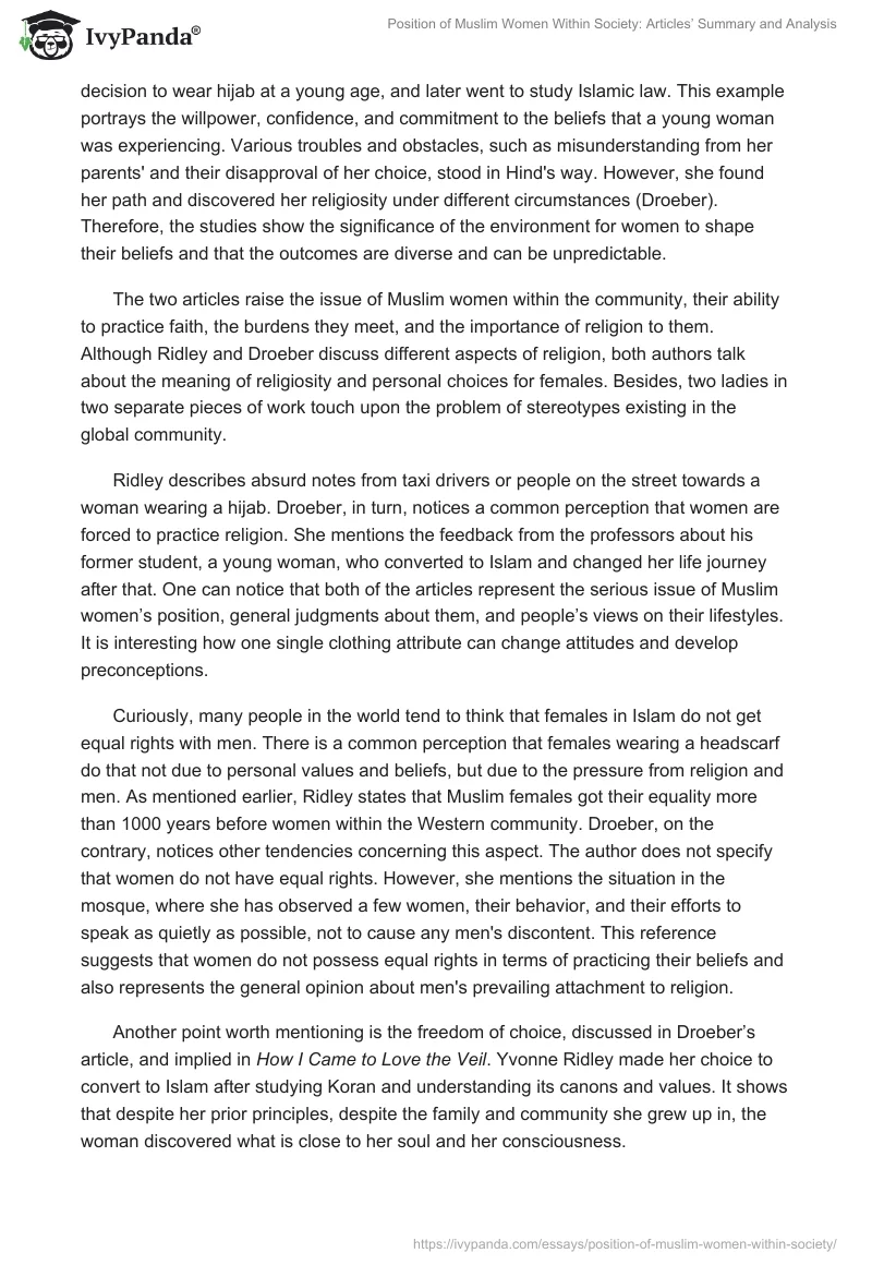 Position of Muslim Women Within Society: Articles’ Summary and Analysis. Page 3